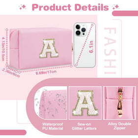ChaoGreat makeup bag showing golden glitter sequins and A-Z letter patch