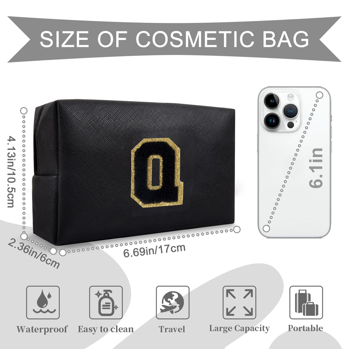 ChaoGreat makeup bag showing golden glittering chenille patch