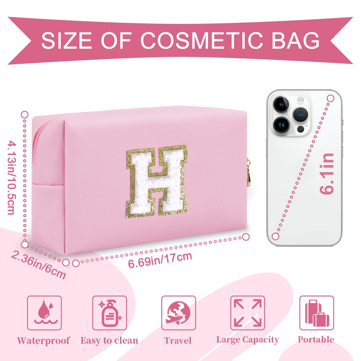 ChaoGreat makeup bag showing golden glittering chenille patch