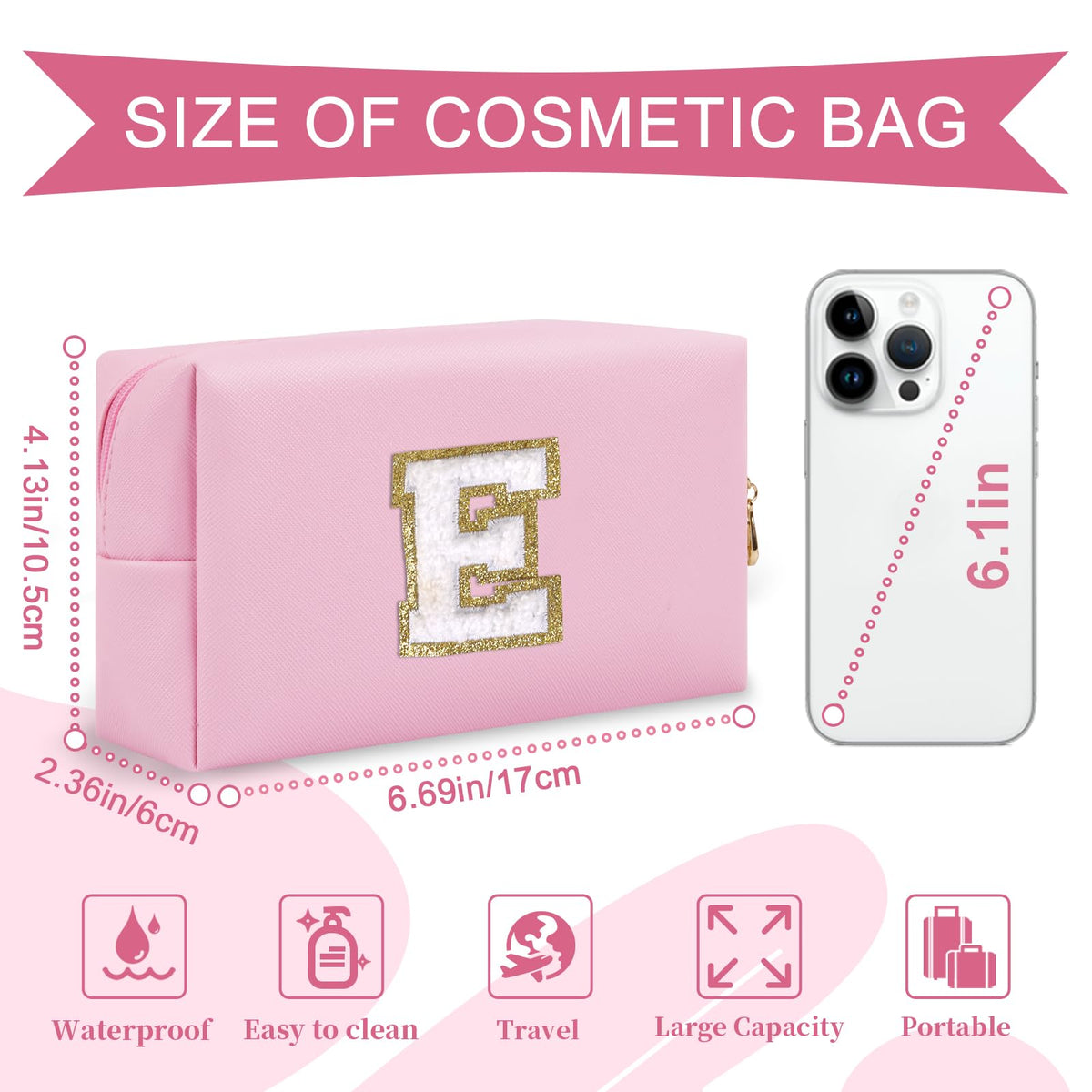 ChaoGreat makeup bag showing golden glittering chenille patch