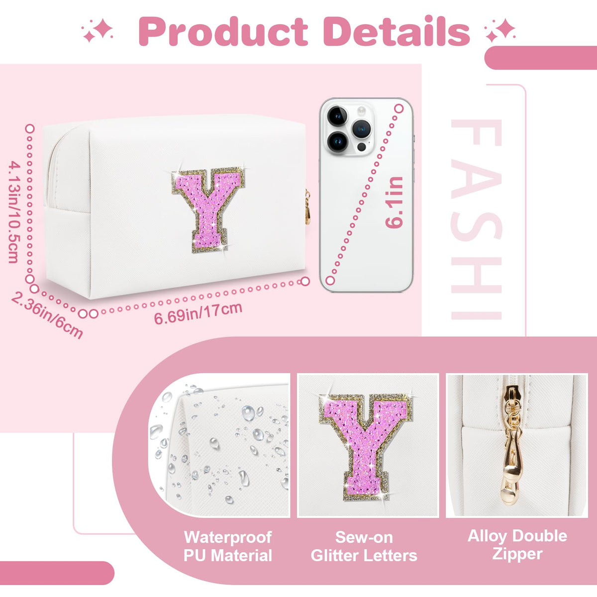 ChaoGreat makeup bag showing golden glittering sequins patch