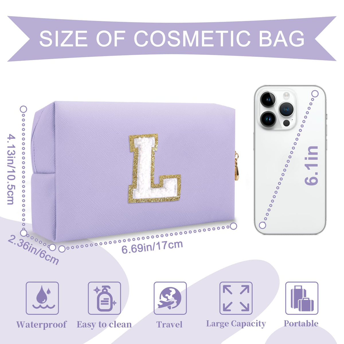 ChaoGreat makeup bag showing the golden glittering chenille patch