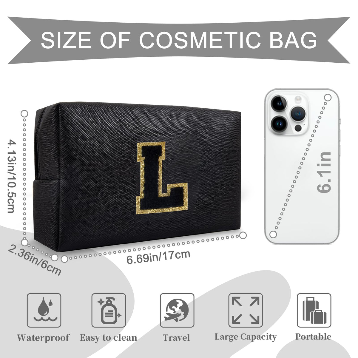 ChaoGreat makeup bag showing the personalised initials detail