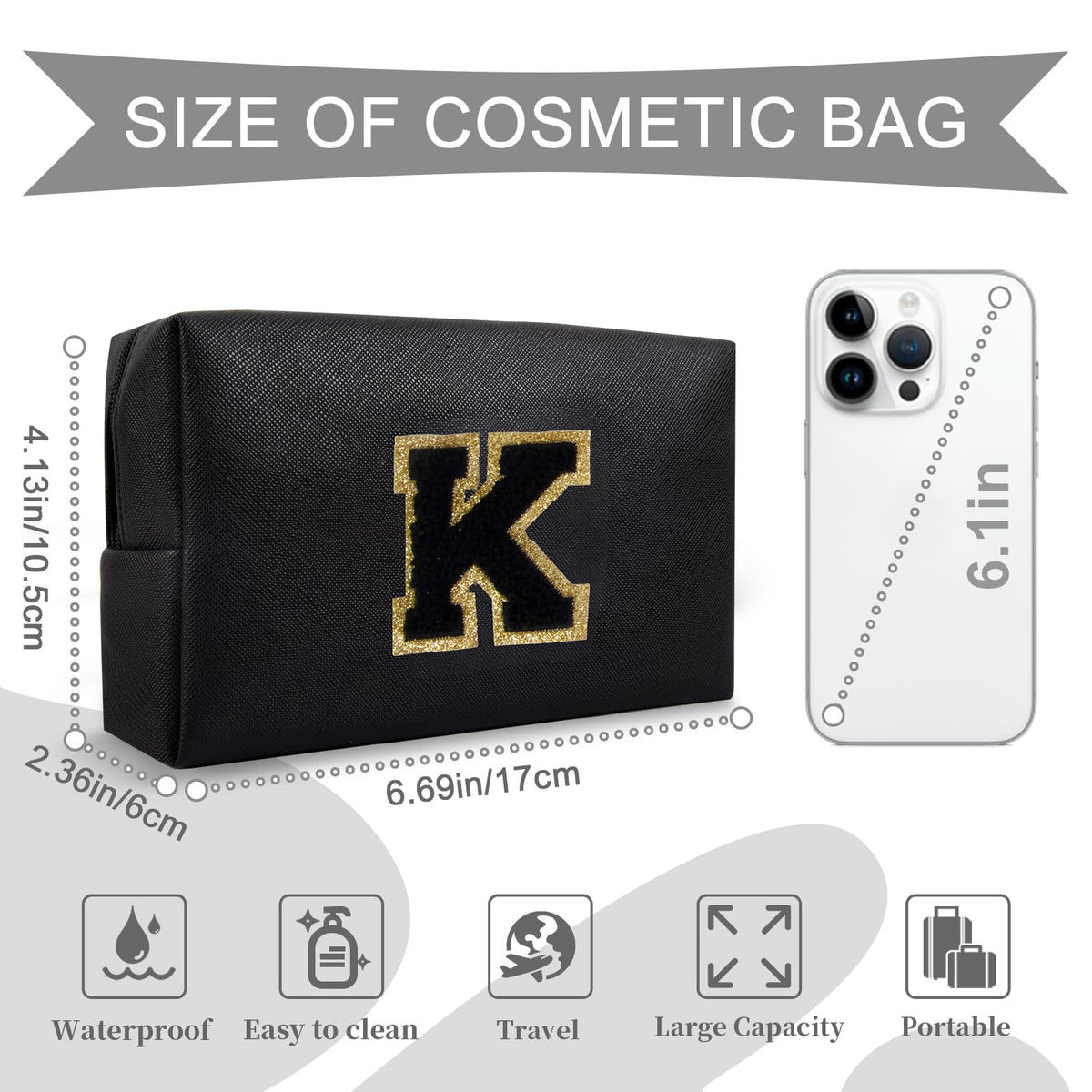 ChaoGreat makeup bag showing the personalised letter K design