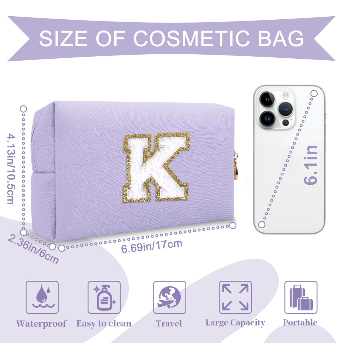 ChaoGreat makeup bag side view showcasing golden glitter patch