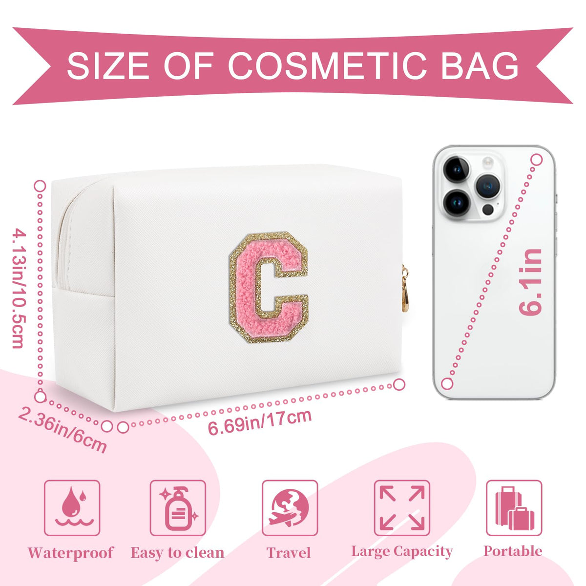 ChaoGreat Makeup Bag with golden glittering chenille patch