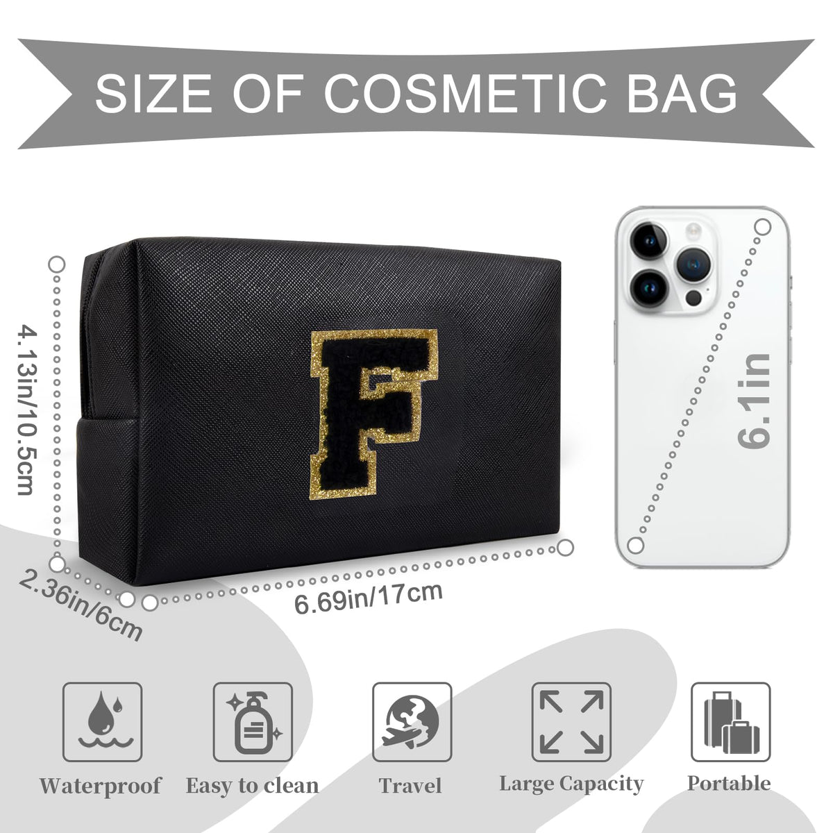 ChaoGreat makeup bag with golden glittering chenille patch detail