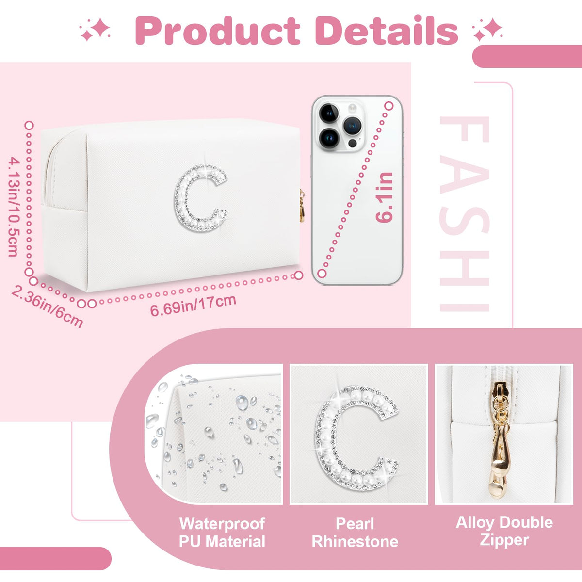 ChaoGreat makeup bag with shiny initials and pearl detail