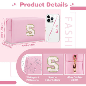 ChaoGreat personalised glitter makeup bag with A-Z letter patch