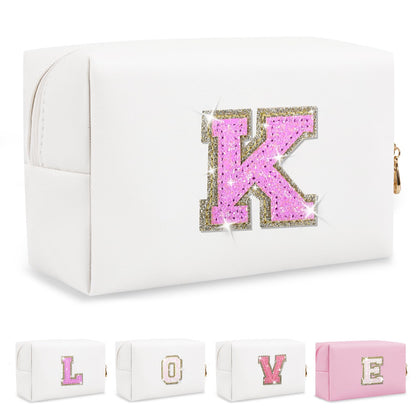 ChaoGreat Personalised Initial Glitter Cosmetic Bag front view
