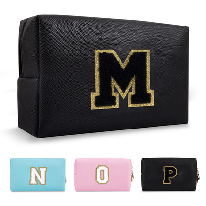 ChaoGreat personalised initial makeup bag front view with glitter patch