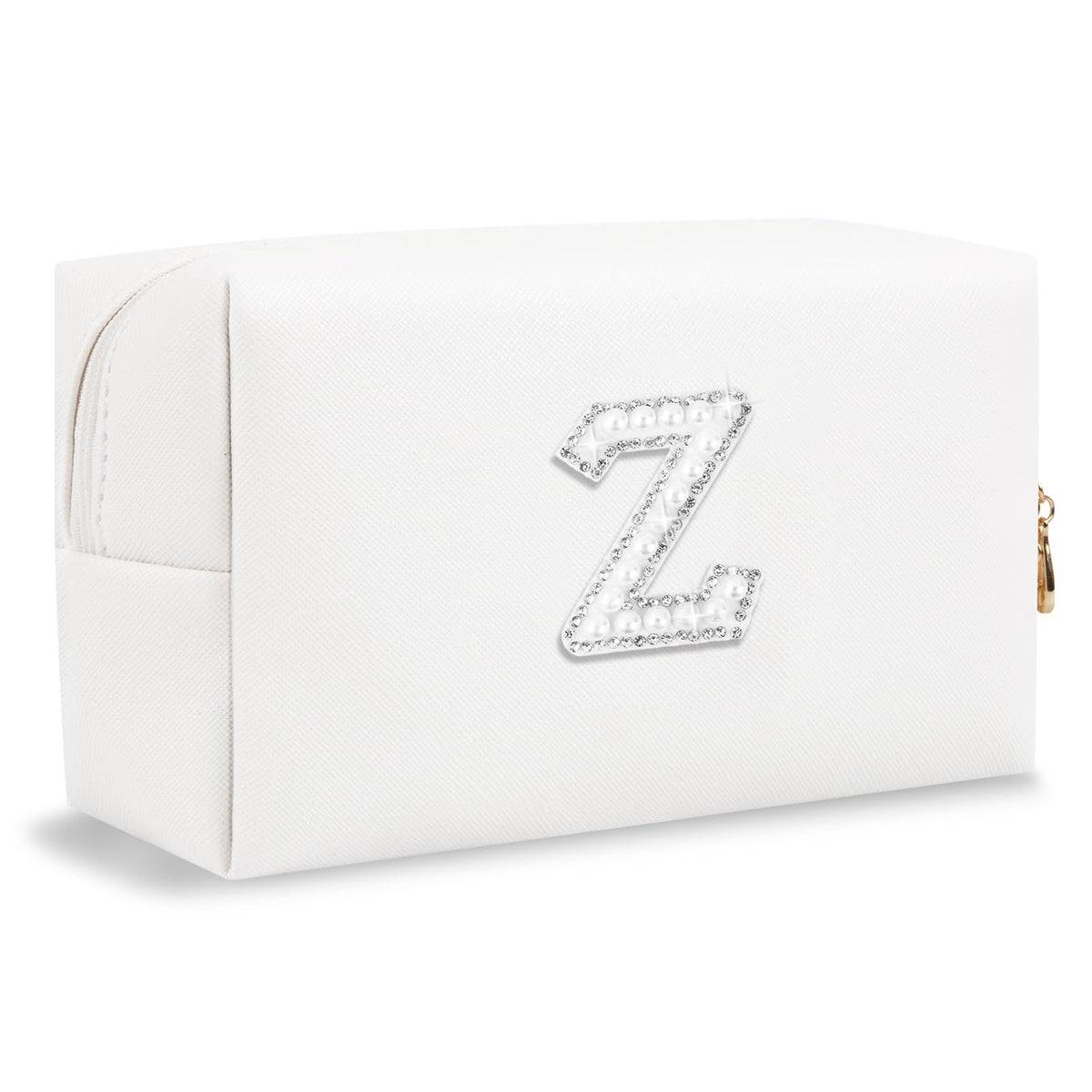 ChaoGreat personalised initial makeup bag front view with pearl rhinestone design
