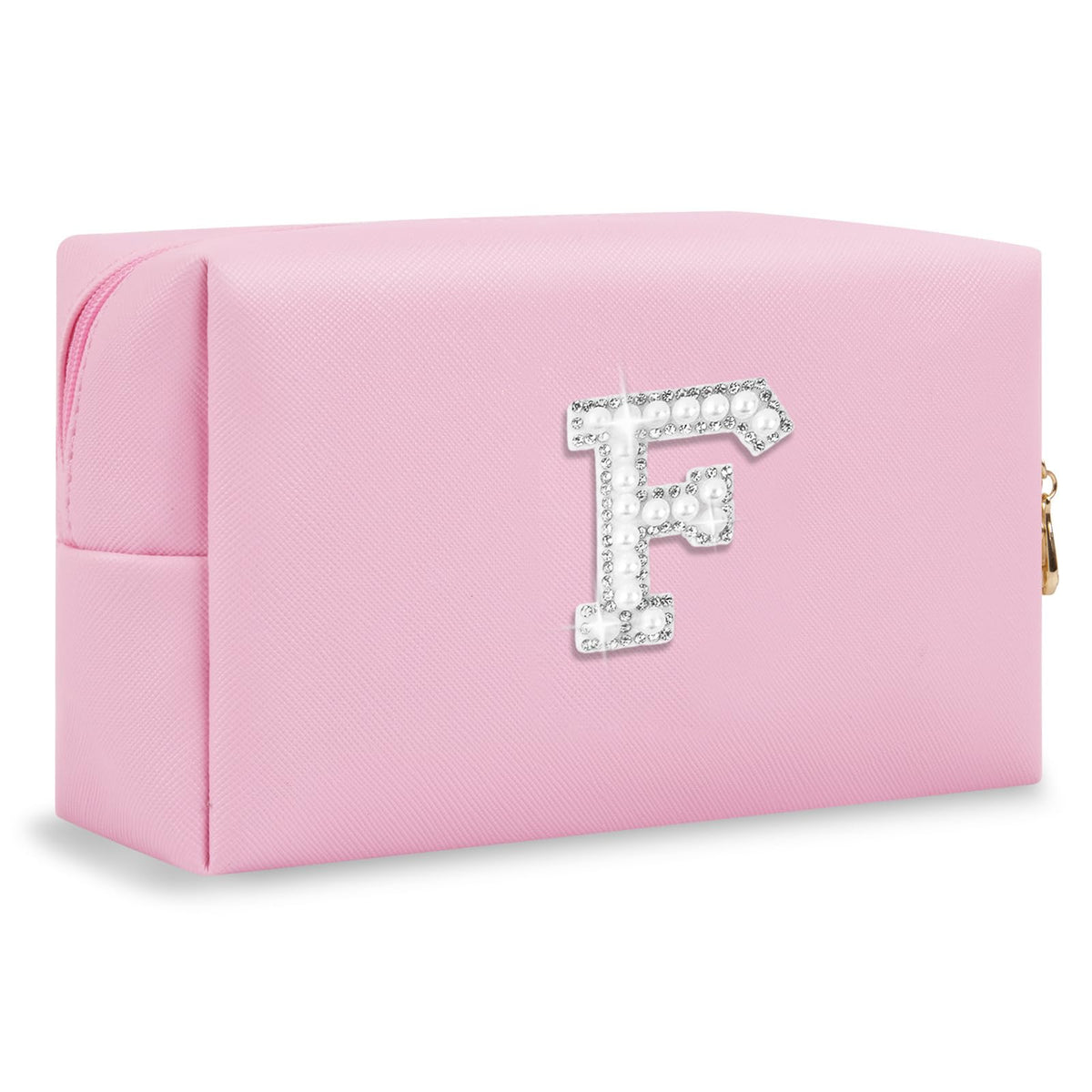 ChaoGreat personalised initial makeup bag front view with rhinestone patch