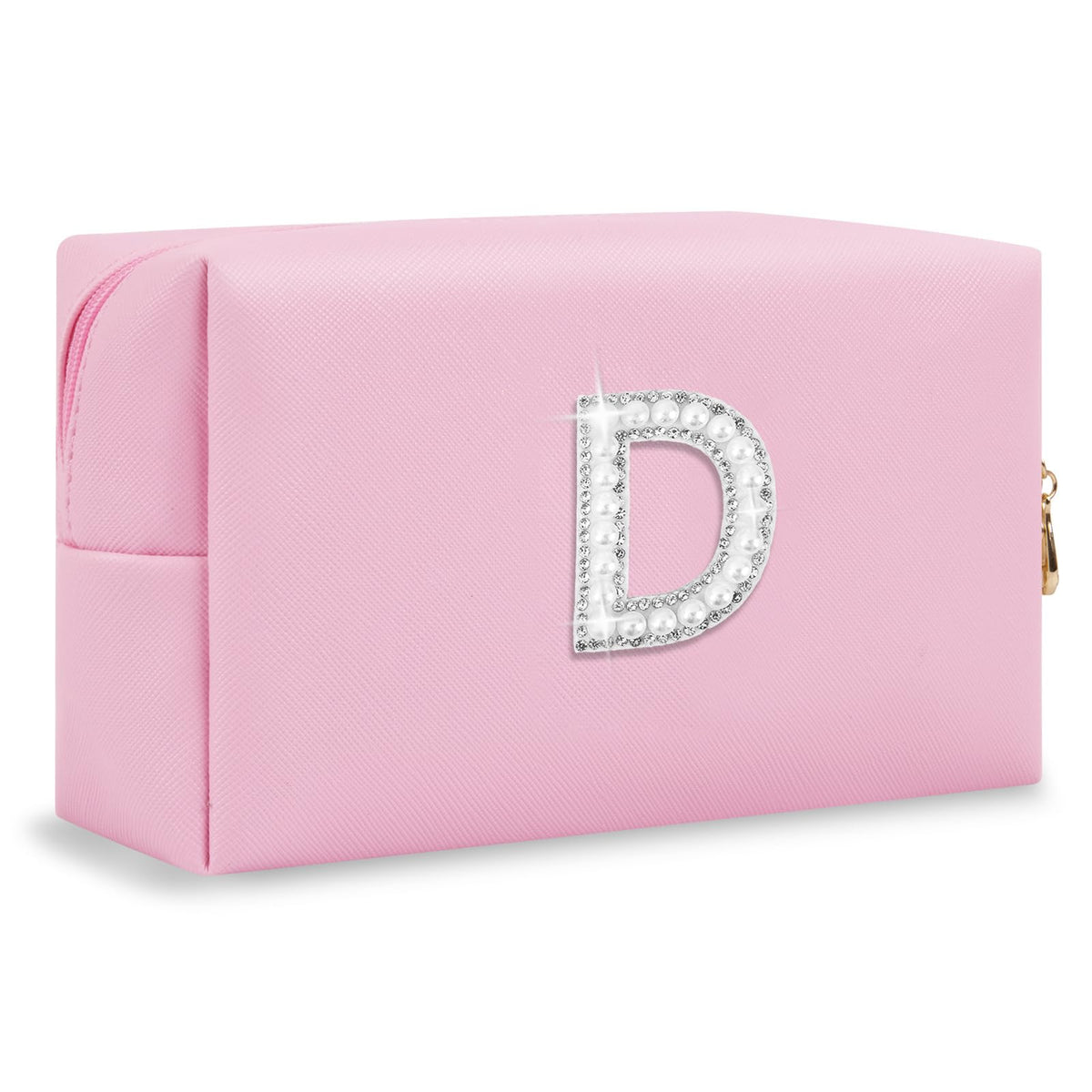 ChaoGreat personalised initial makeup bag in preppy pink with rhinestone patch