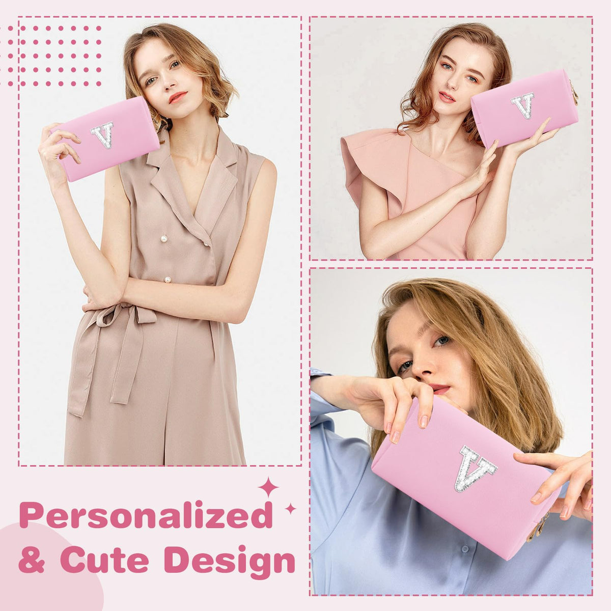 ChaoGreat Personalised Initial Makeup Bag open with cosmetics inside