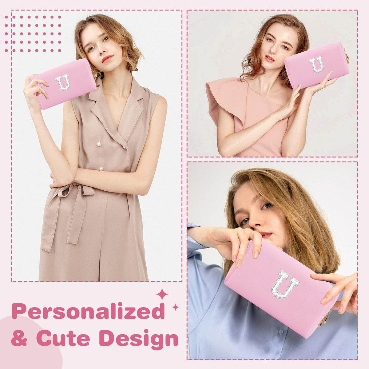 ChaoGreat Personalised Initial Makeup Bag open with cosmetics inside
