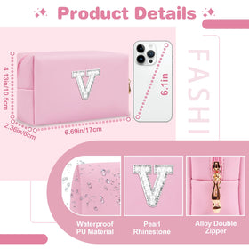 ChaoGreat Personalised Initial Makeup Bag side view showcasing the zipper