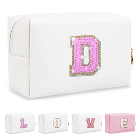 ChaoGreat personalised initial makeup bag with glitter design front view