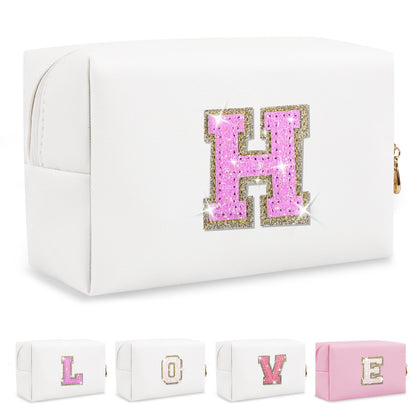 ChaoGreat personalised initial makeup bag with glitter design front view