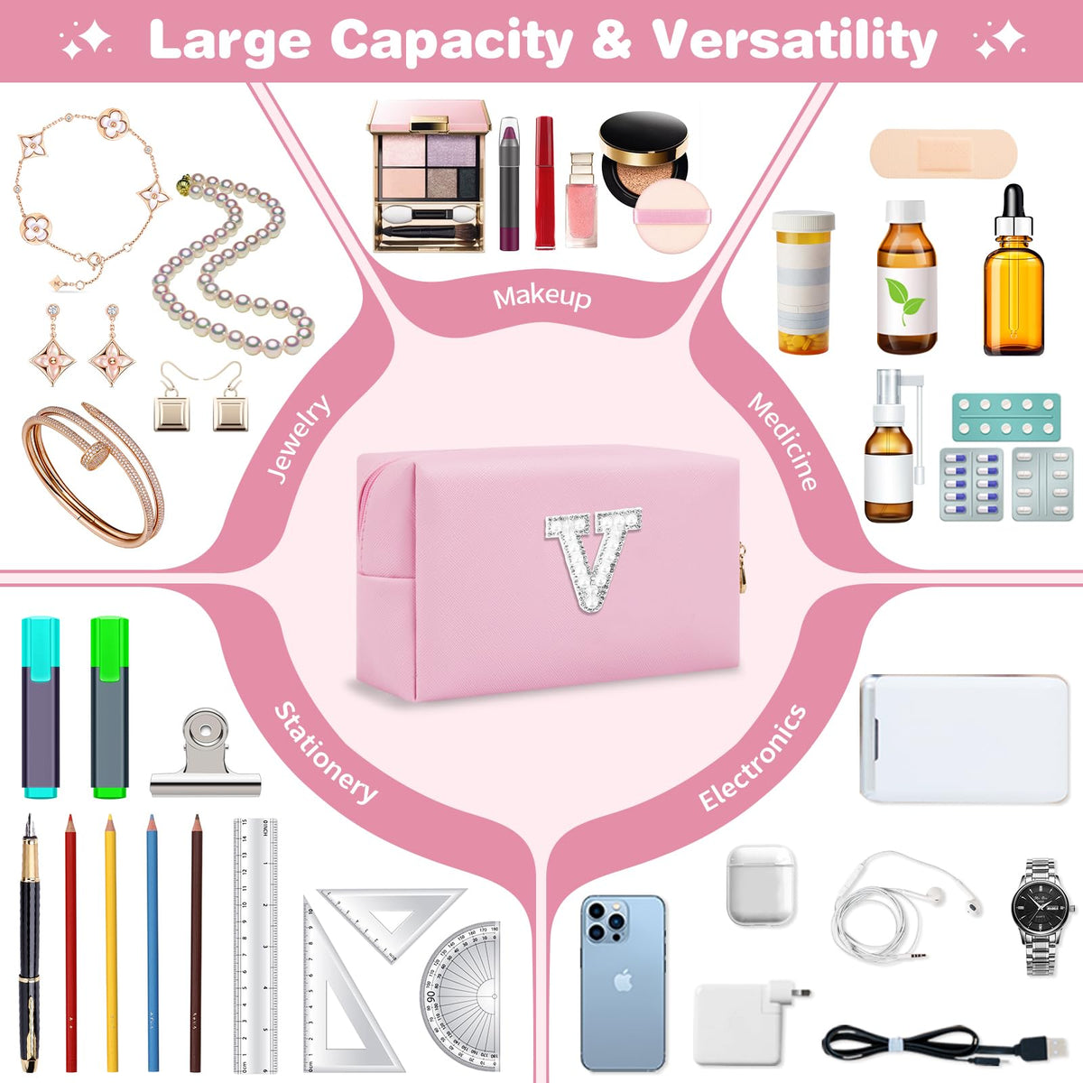 ChaoGreat Personalised Initial Makeup Bag with initials detail