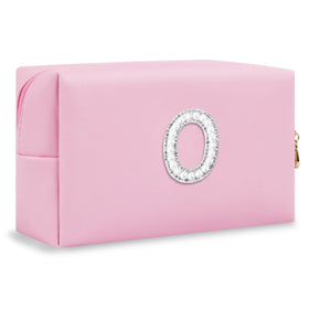 ChaoGreat personalised makeup bag front view with pearl rhinestone initials