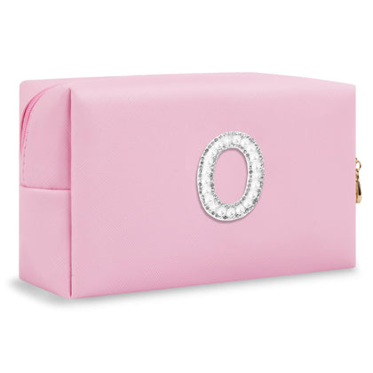 ChaoGreat personalised makeup bag front view with pearl rhinestone initials
