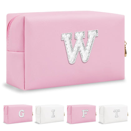 ChaoGreat personalised makeup bag front view with pearl rhinestone initials