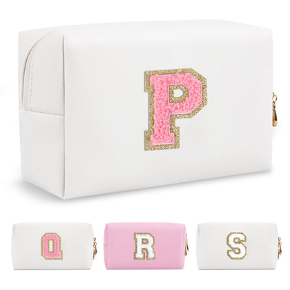 ChaoGreat Personalised Makeup Bag Initial P front view with glitter patch