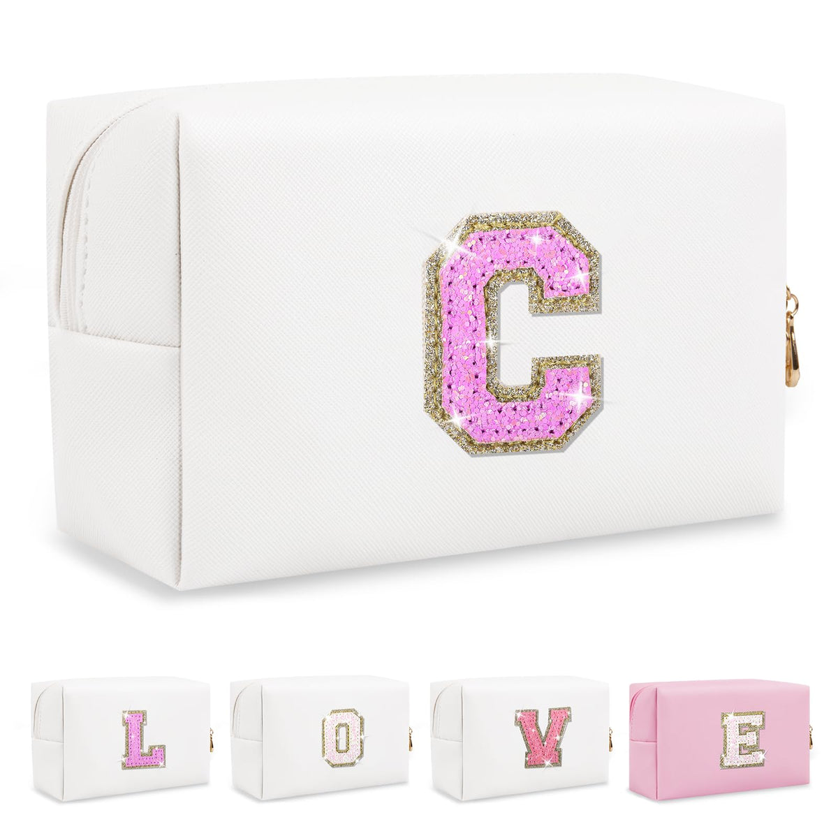 ChaoGreat personalised makeup bag with glitter initials front view