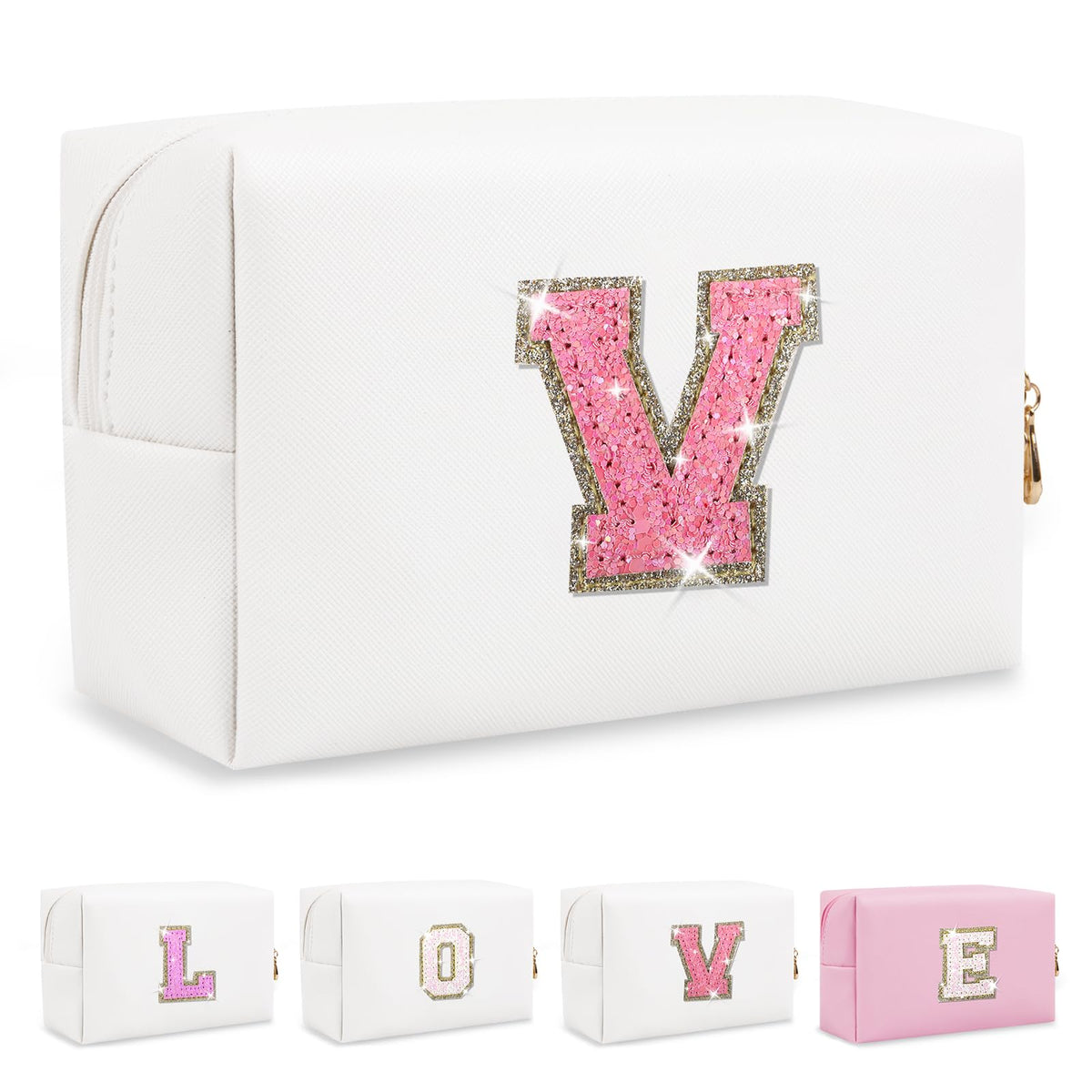 ChaoGreat personalised makeup bag with glitter initials front view