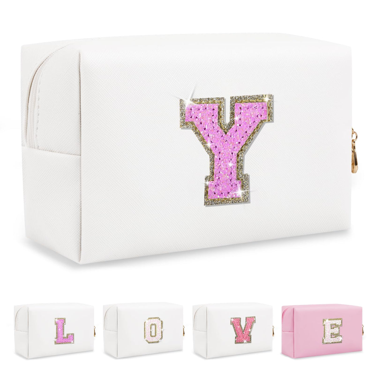ChaoGreat personalised makeup bag with glitter initials, front view
