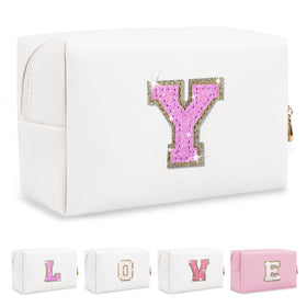 ChaoGreat personalised makeup bag with glitter initials, front view