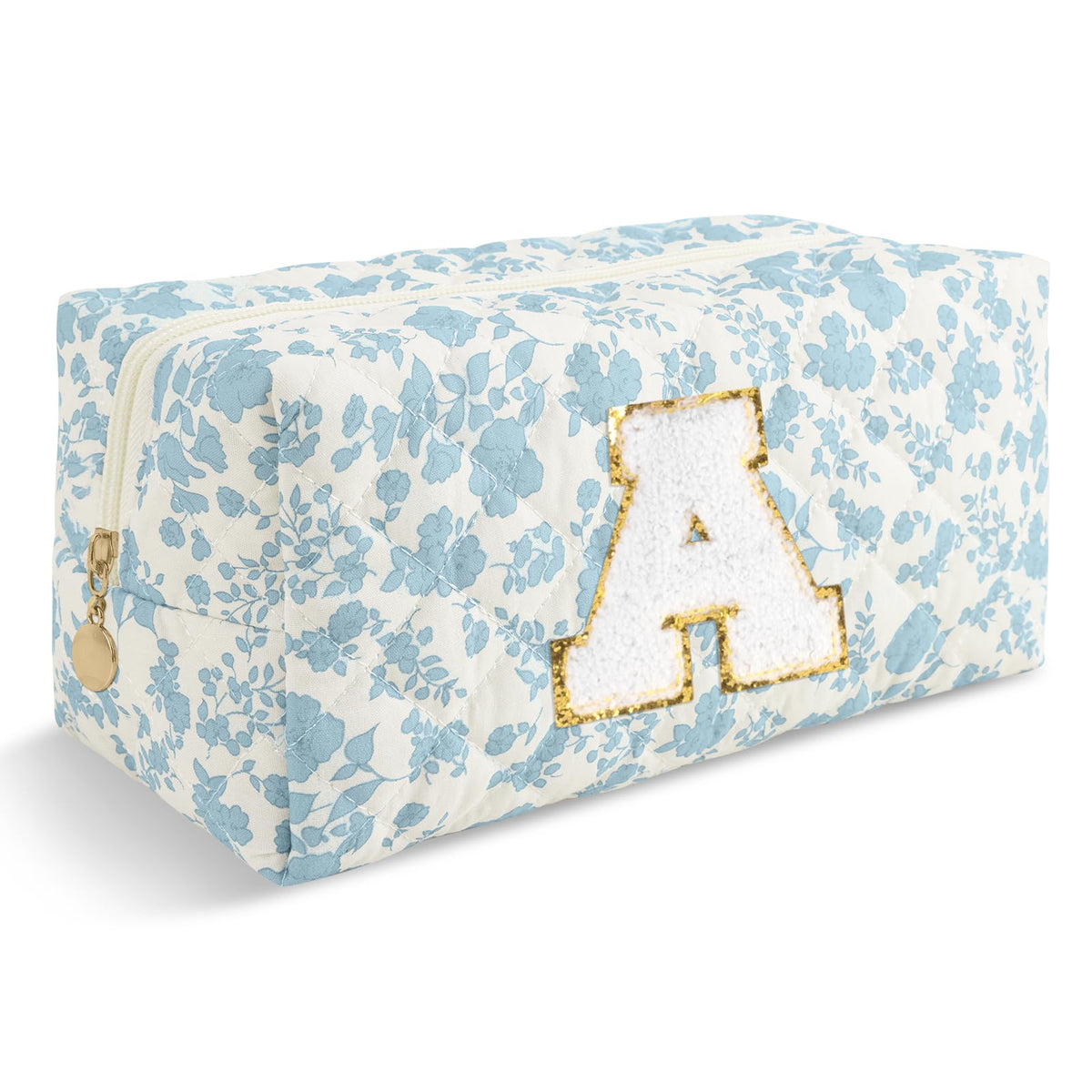 ChaoGreat personalised quilted cosmetic bag blue front view