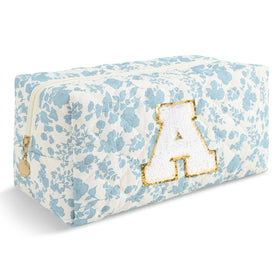 ChaoGreat personalised quilted cosmetic bag blue front view