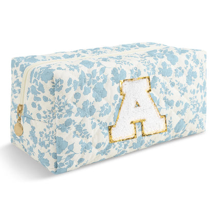 ChaoGreat personalised quilted cosmetic bag blue front view