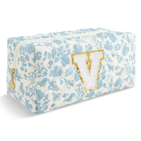 ChaoGreat Personalised Quilted Cosmetic Bag front view in blue