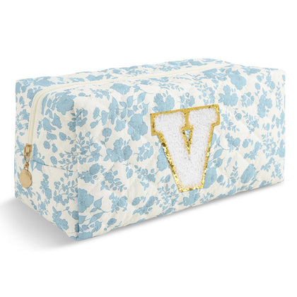 ChaoGreat Personalised Quilted Cosmetic Bag front view in blue