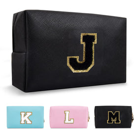 ChaoGreat Personalized Initial A-Z Makeup Bag front view in black