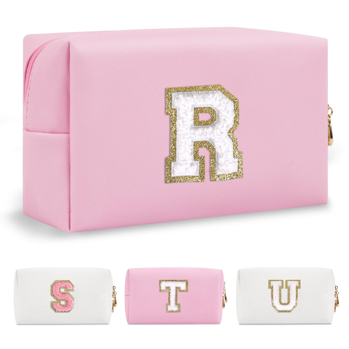 ChaoGreat Personalized Initial A-Z Makeup Bag front view in pink