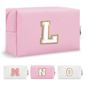 ChaoGreat Personalized Initial A-Z Makeup Bag front view in pink