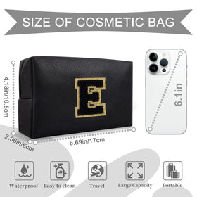 ChaoGreat Personalized Initial A-Z Makeup Bag showing golden glitter chenille patch