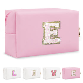 ChaoGreat Personalized Initial A-Z Patch Makeup Bag in pink with glitter