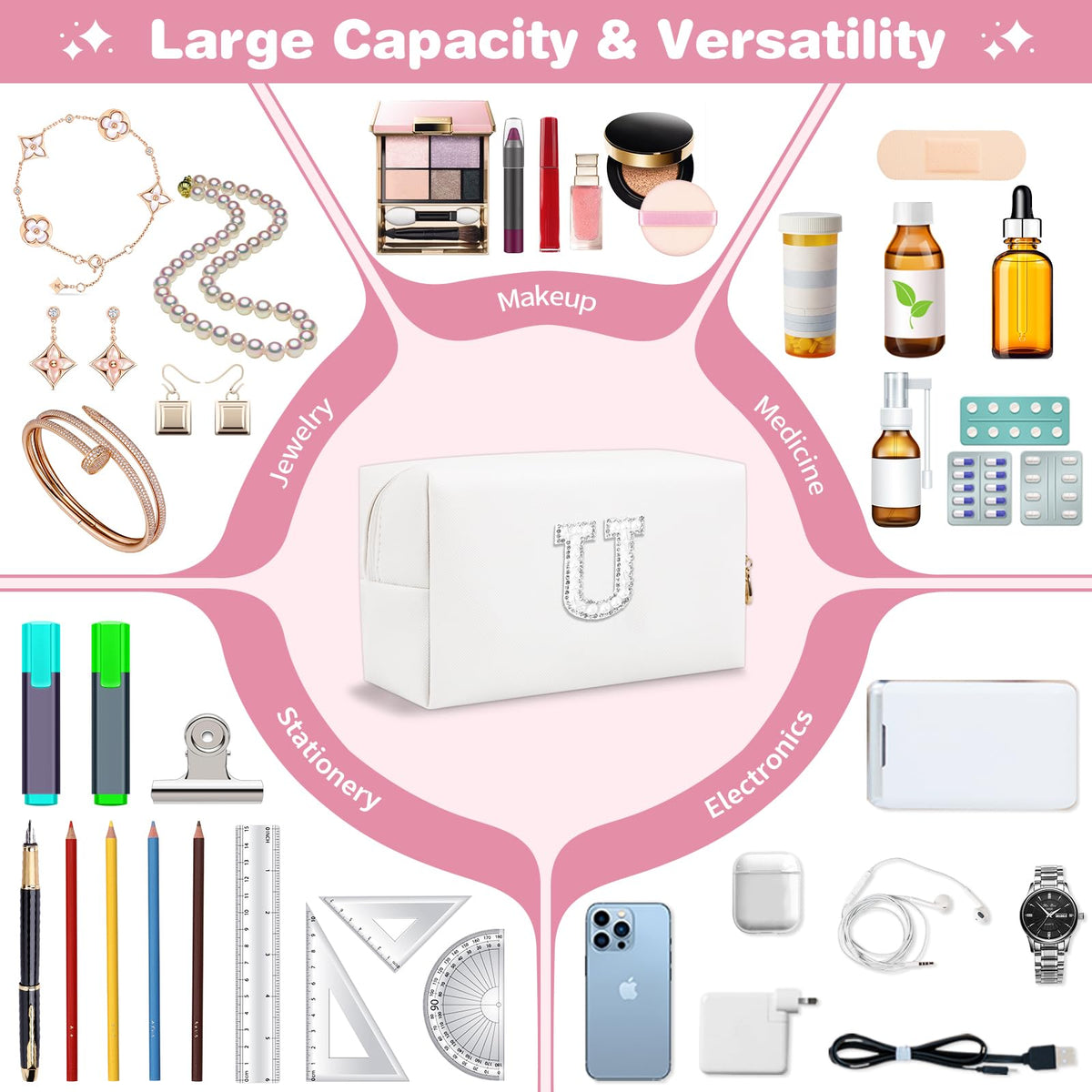 ChaoGreat Personalized Initial Makeup Bag folded for travel
