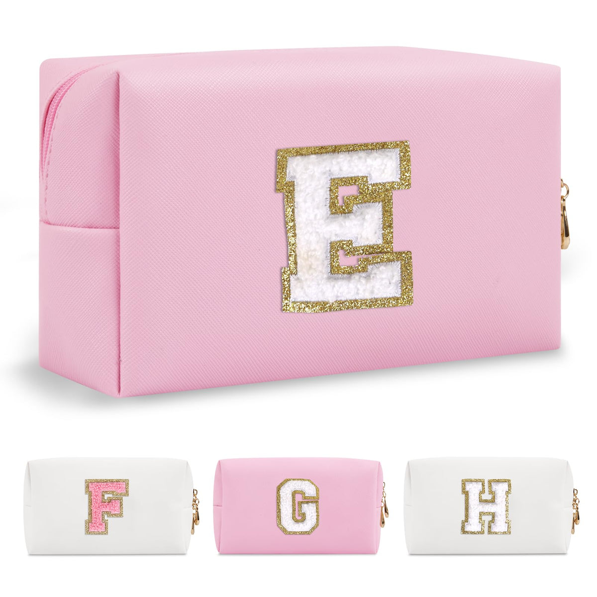 ChaoGreat Personalized Initial Makeup Bag front view in pink
