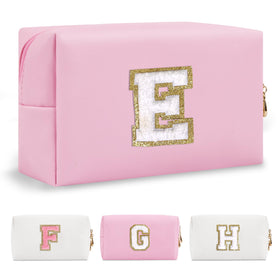 ChaoGreat Personalized Initial Makeup Bag front view in pink