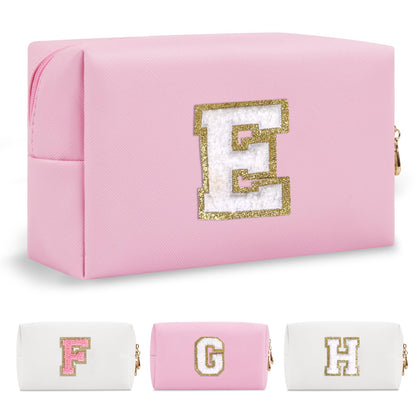 ChaoGreat Personalized Initial Makeup Bag front view in pink