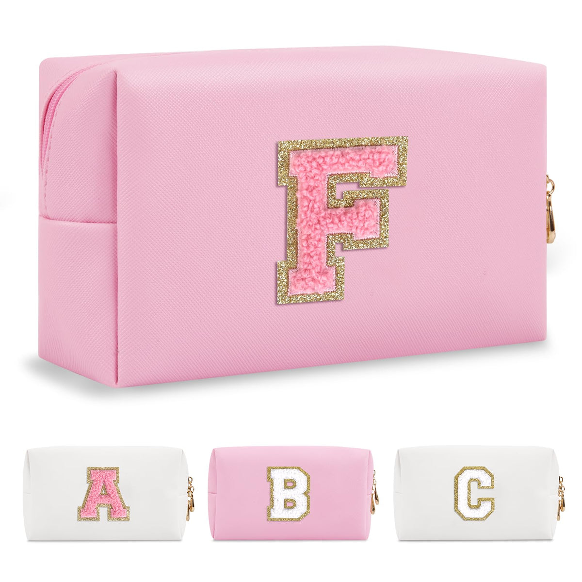 ChaoGreat Personalized Initial Makeup Bag front view in pink