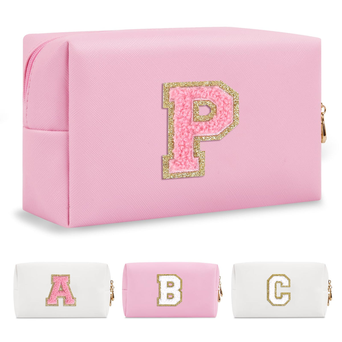 ChaoGreat Personalized Initial Makeup Bag front view in pink