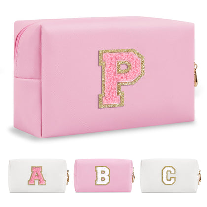 ChaoGreat Personalized Initial Makeup Bag front view in pink