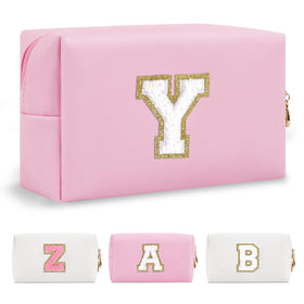 ChaoGreat Personalized Initial Makeup Bag front view in pink with letter Y